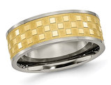 Men's Titanium 8mm Yellow Plated Checkered Wedding Band Ring